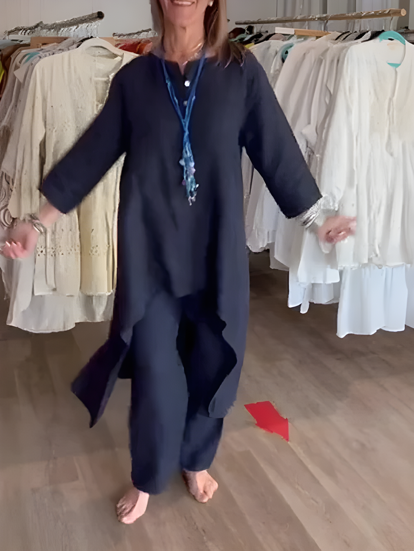 סט חליפה מכנסיים מבד פשתן