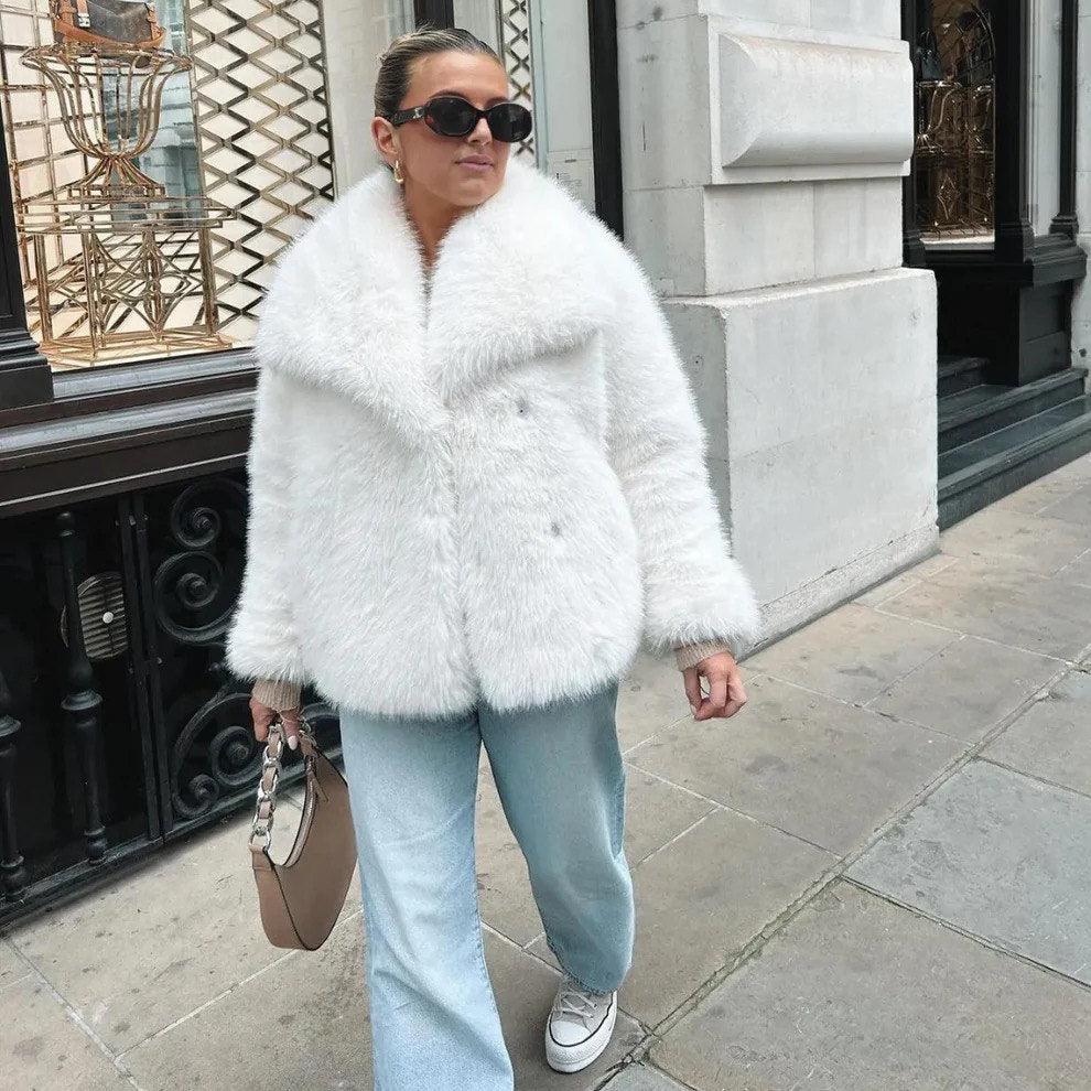 Jachetă elegantă din blană falsă pentru căldură maximă